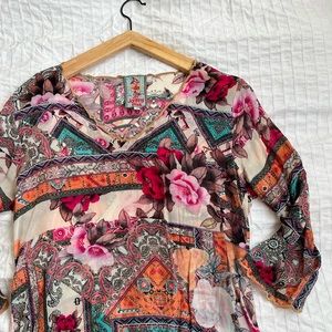 Johnny Was Charlotte Rose Multi Floral Print Blouse Tunic